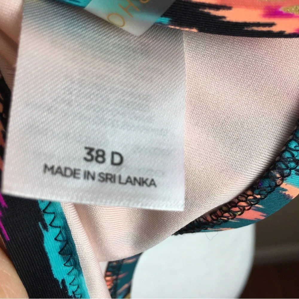 Push-Up Halter Bikini Top in Teal, Coral & Pink